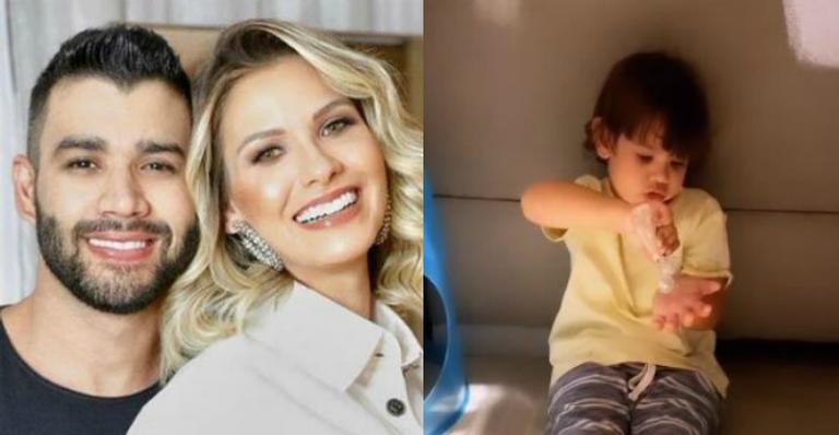 Andressa Suita flagra o filho passando álcool gel escondido e comove web