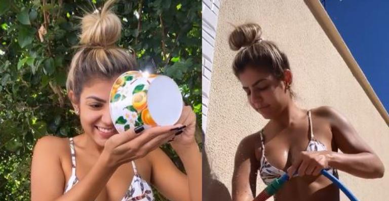 Ex-BBB Hariany toma banho de mangueira e ostenta corpão invejável
