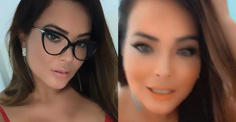 Geisy Arruda aposta em lingerie vermelha e decote generoso deixa seios em evidência