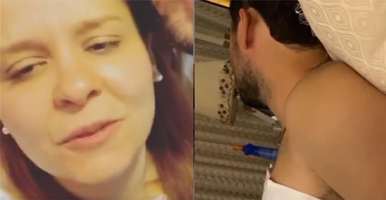 Maiara expõe Fernando e exibe o namorado caído de bêbado em banheiro: ”Vomitou tudo”