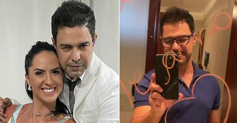 Zezé Di Camargo ganha recado apaixonado de Graciele Lacerda no espelho do banheiro