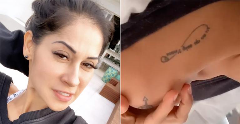 Mayra Cardi revela que mantém tatuagem em homenagem a ex-marido: ”Sou intensa”