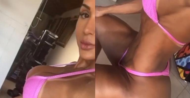 Gracyanne Barbosa treina com biquíni finíssimo e fãs avisam: ”Vai arrebentar”