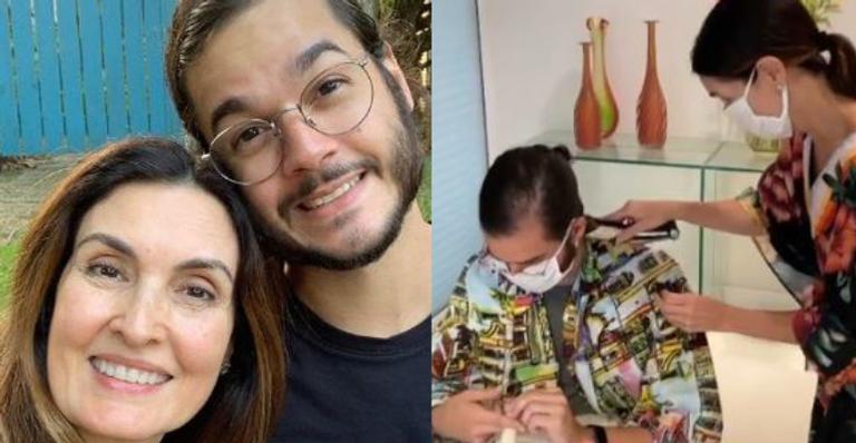Fátima Bernardes se arrisca como cabeleireira e renova visual de Túlio Gadêlha