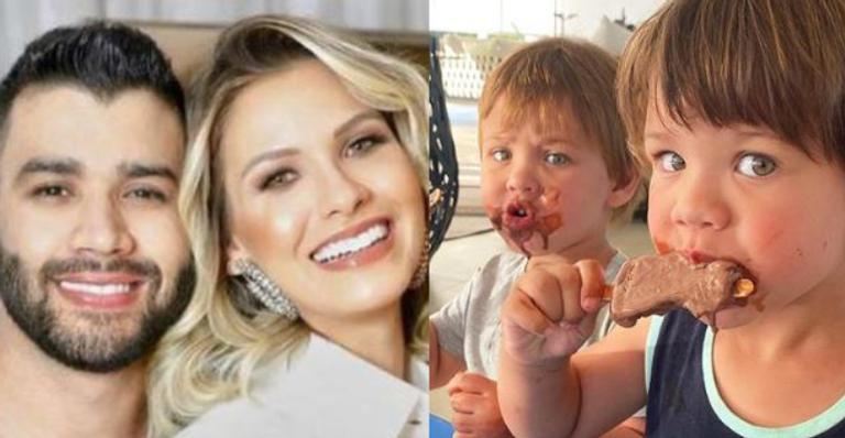 Gusttavo Lima faz farra com os filhos derrete fãs ao dividir clique lambuzados de sorvete