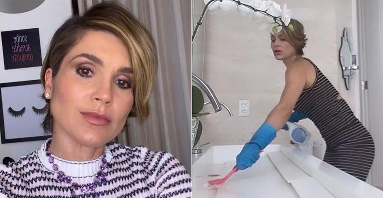 Em quarentena, Flávia Alessandra se joga e dança muito durante faxina: ”Animada”