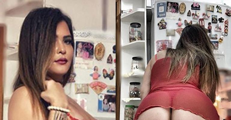 Geisy Arruda ataca a geladeira usando camisola transparente e mostra quase tudo: ”Eu e minhas técnicas”