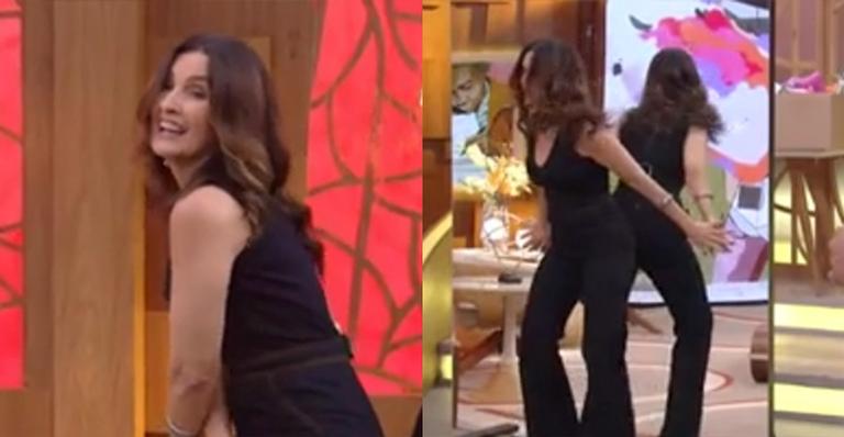 Fátima Bernardes esbanja sensualidade no ‘Encontro’ e dança na frente do espelho