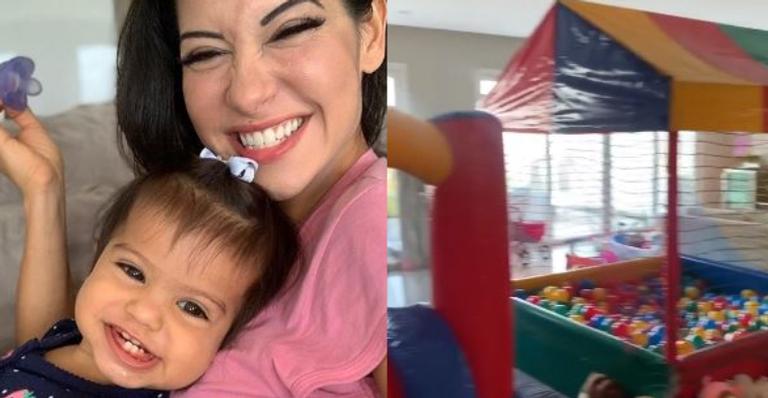 Em quarentena, Mayra Cardi monta parquinho de diversão pra filha na sala de casa