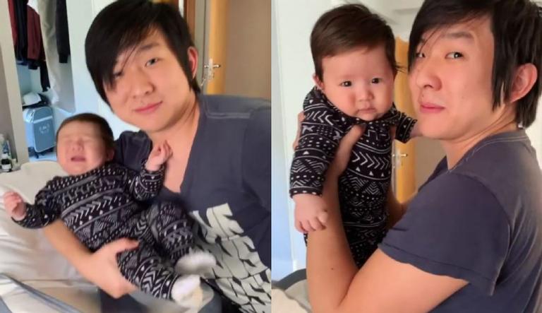 Pyong Lee encanta ao mostrar herdeiro fazendo birra para ficar no colo: “Malandro esse bebê”