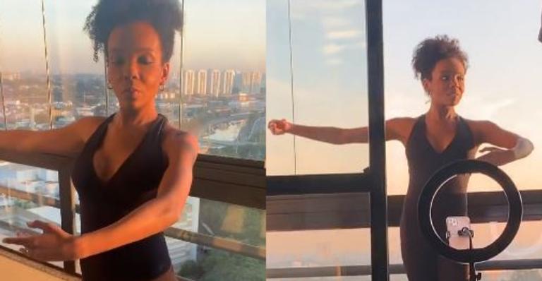 Ex-BBB Thelma Assis mostra talento e disciplina durante aula de balé em casa