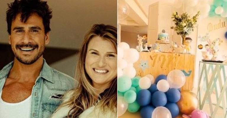Julio Rocha e a esposa não dispensam luxo e celebram em grande estilo primeiro mês do caçula