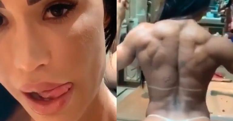 De topless, Gracyanne Barbosa senta na pia e bumbum faz calcinha sumir: “Que abundância”