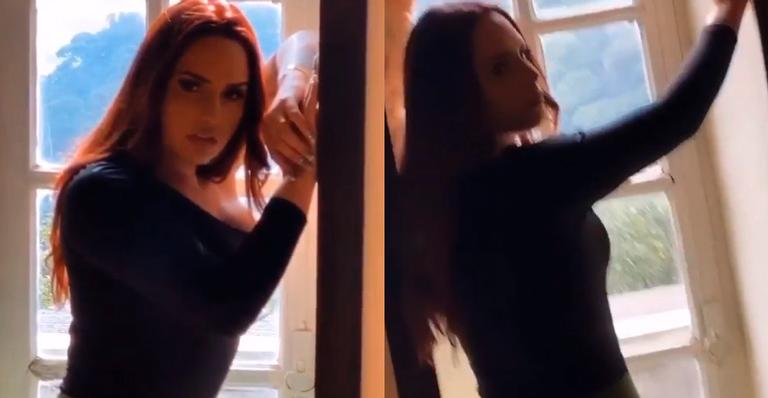 Perlla registra sessão de fotos com calça colada e bumbum rouba a cena