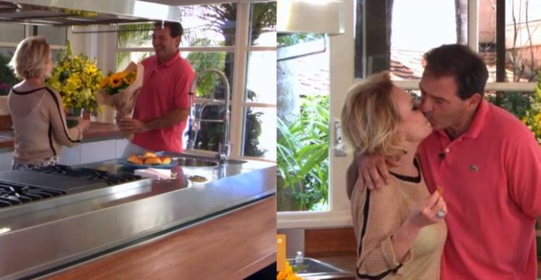 Que cavalheiro! Ana Maria Braga é recebida com buquê e beijão do marido na TV
