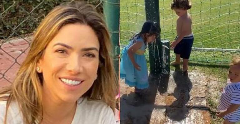 Patricia Abravanel mostra momento único tomando banho em lago com os filhos: “Chuveirão e laguinho”