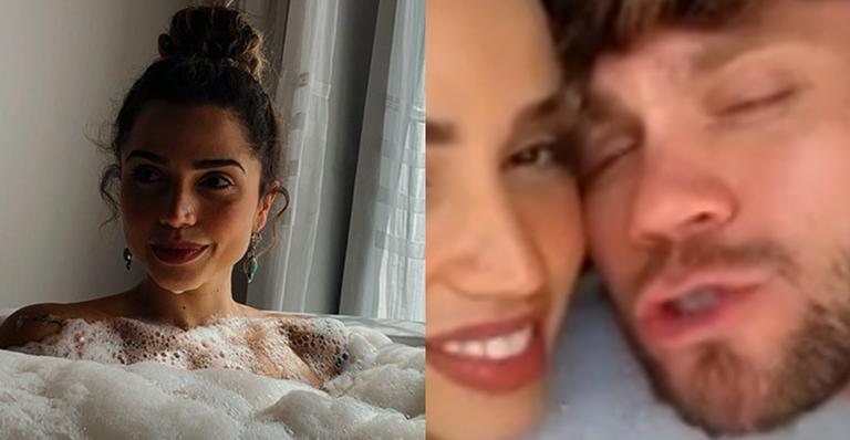 Ex-BBBs Paula Amorim e Breno Simões trocam carinhos em banheira de espuma em momento picante