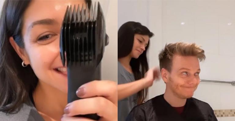 Thais Fersoza corta o cabelo de Michel Teló para reestreia na Globo: “Não sei quem é mais corajoso”