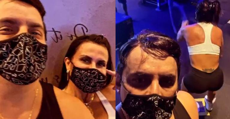 Vovó fitness! Gretchen pega pesado na academia ao lado do noivo, que brinca: ”Não dou conta”