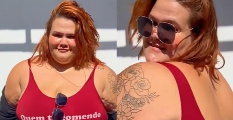 Thais Carla surge só de maiô cavado e rebola muito na web: “Quem tá comendo não tá reclamando”