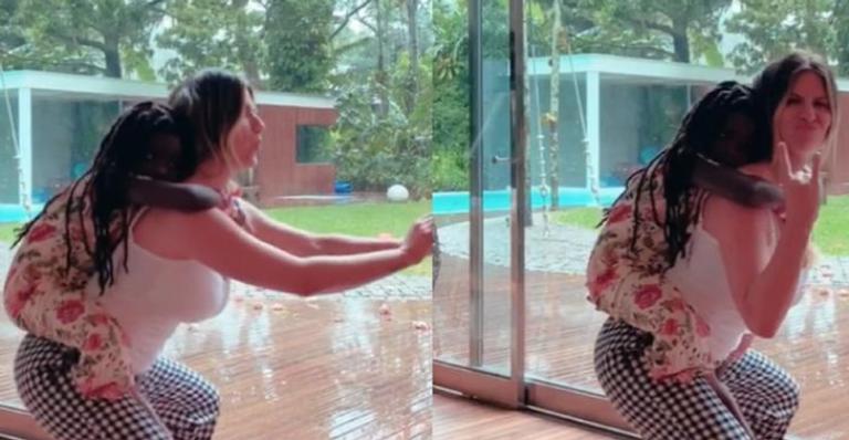 Giovanna Ewbank pratica exercícios com filha mais velha nas costas: ”Crosfilhos”