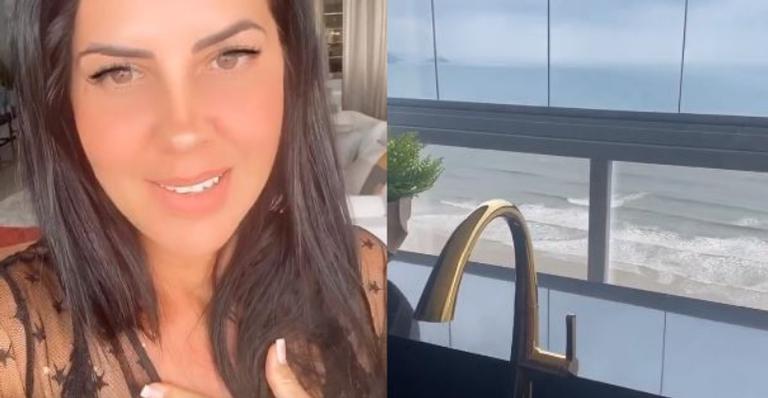 Noiva de Zezé di Camargo faz tour por novo apartamento luxuoso na praia: ”Estou perdida”