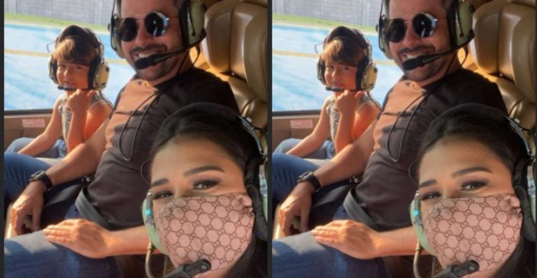 Grávida, Simone faz passeio de helicóptero ao lado do marido e do herdeiro