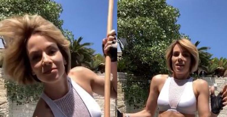 Ana Furtado faz vídeo varrendo quintal e barriguinha seca rouba a cena: ”Malhada!”