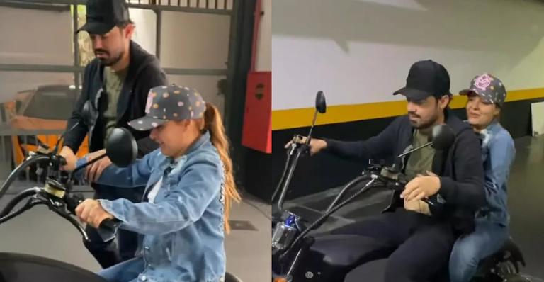 Após reatar namoro, Fernando Zor ensina Maiara a pilotar moto: ”Não dou conta”
