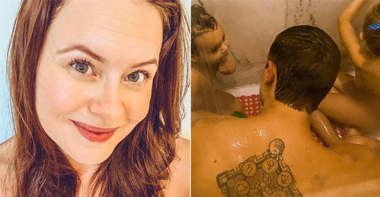 Mari Bridi flagra banho de Rafael Cardoso com os filhos, Aurora e Valentim: “Vista mais incrível”