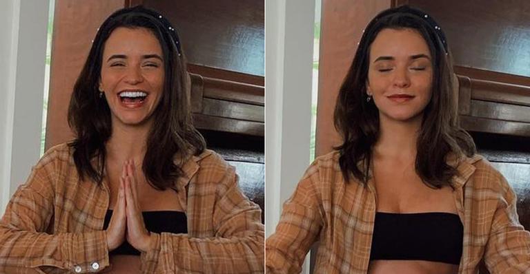 Grávida, Talita Younan faz meditação e mostra barrigão de 7 meses