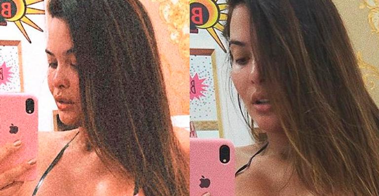 Geisy Arruda é traída pelo espelho e quase mostra tudo com biquíni de fita adesiva: “Bronze perfeito”