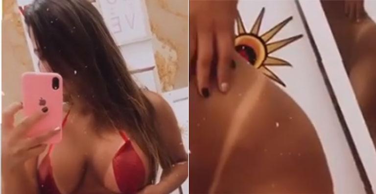 Geisy Arruda dá close até na virilha para exibir marquinha de fita e fãs reagem: “Capa de revista”