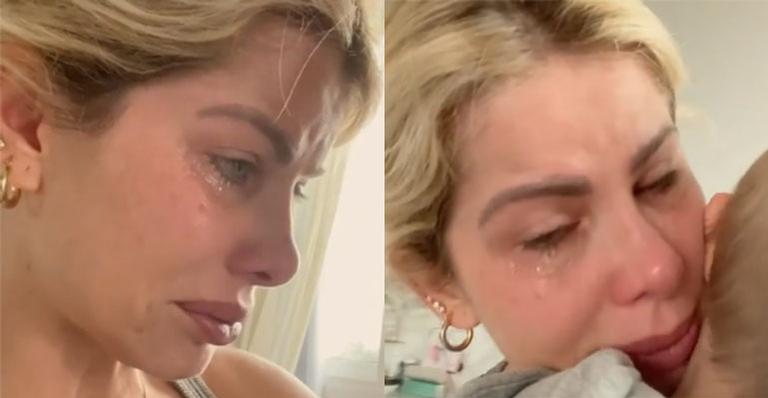Karina Bacchi surge aos prantos na frente do filho e desabafa: “Cansada, sobrecarregada  fragilizada”