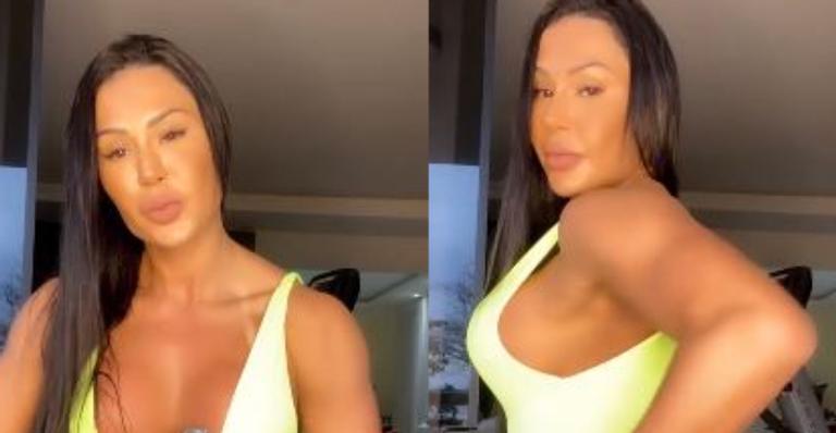 De maiô cavadíssimo, Gracyanne Barbosa mostra cuidados com o bumbum e tamanho impressiona: ”Escultural”
