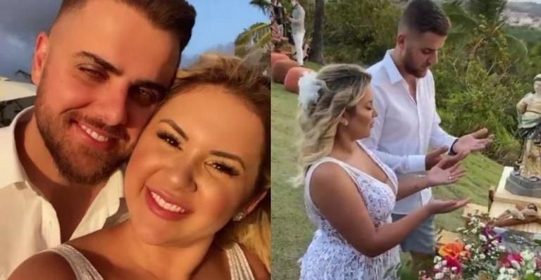 Zé Neto e Natália Toscano renovam os votos do casamento em cerimônia na praia: “Nosso amor e entrega”