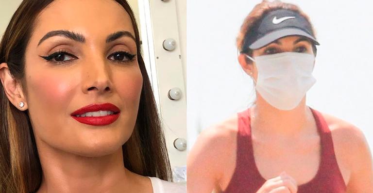 Patrícia Poeta atrai olhares ao correr pela orla de praia no Rio de Janeiro de legging