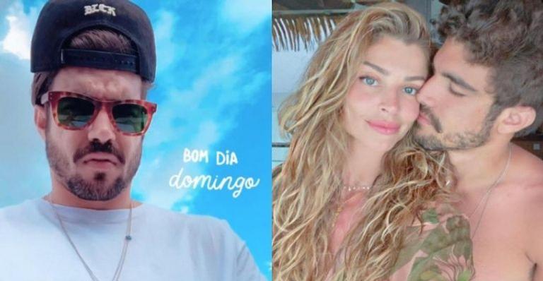 Caio Castro afasta rumores de separação e exibe aliança de namoro com Grazi Massafera