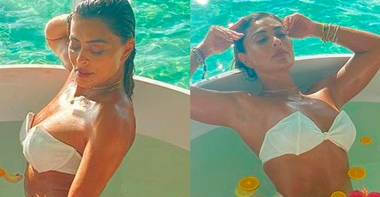 Juliana Paes curte banheira com vista espetacular e mostra corpão: “Vantagens de ser Bibi Perigosa”