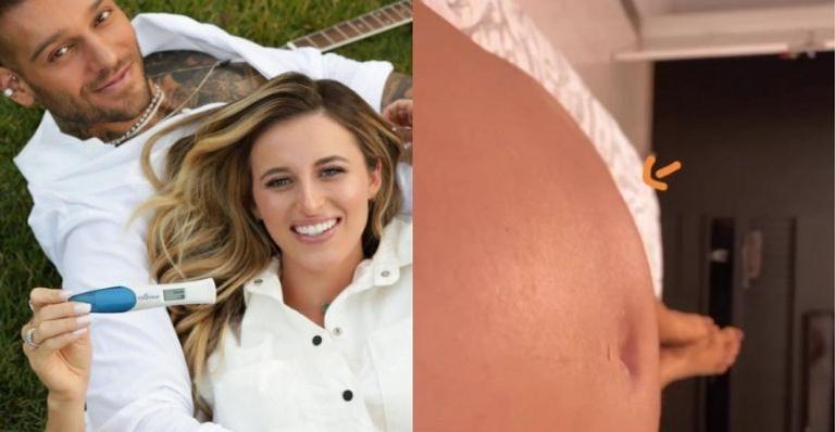 Fofura! Lorena Carvalho mostra filho mexendo na barriga com música de Lucas Lucco