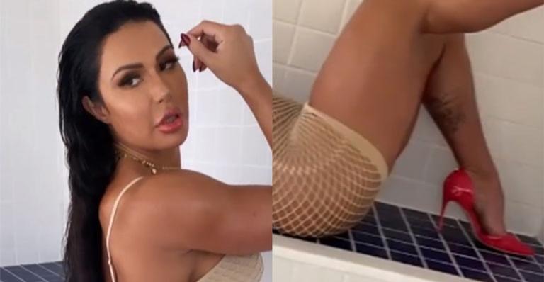 Com look picante, Gracyanne Barbosa surge de salto alto e faz tour pelo corpão: “Um tiro de fuzil”