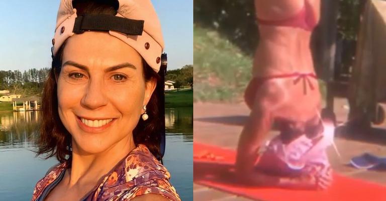 Aos 59 anos, Angela Dippe surpreende com contorcionismo em poses de ioga: “Bunda e pernas para o ar”