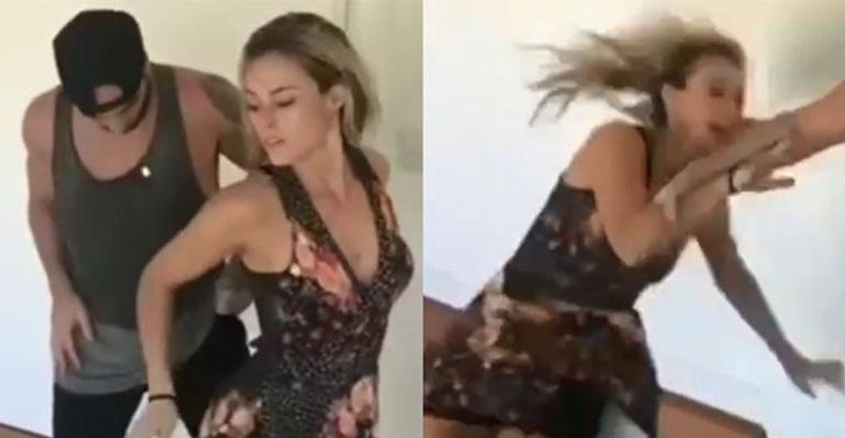 Paolla Oliveira leva tombo feio ao se jogar em ensaio nos Estúdios Globo: “Assistam até o final”