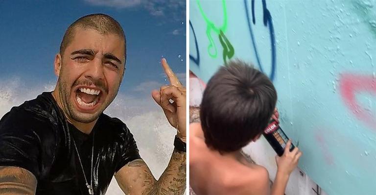 Pedro Scooby leva os filhos para grafitar muros no Rio: “Relembra meus tempos de Curicica”