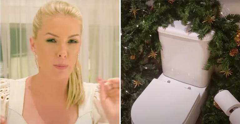 É o quê? Ana Hickmann mostra privada de banheiro luxuoso decorada para o Natal: “Trouxe do Canadá”