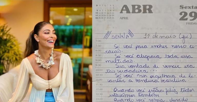 Juliana Paes mostra carta escrita para Ayrton Senna assim que ele morreu, em 1994