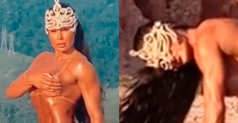 Completamente nua, Gracyanne Barbosa mostra bastidores de ensaio sensual: “Deusa grega”