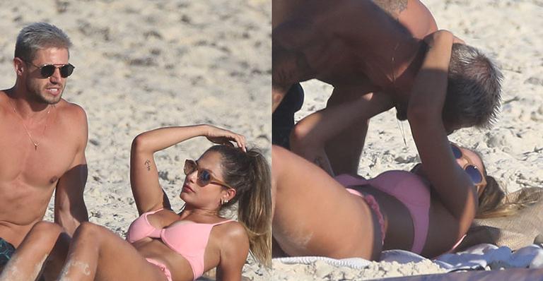 Pegou fogo! Mari Gonzalez e Jonas Sulzbach são flagrados trocando beijos quentes em praia no Rio