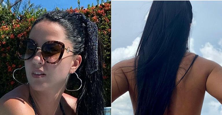 Graciele Lacerda posa de costas exibindo bumbum durinho coberto de areia em clique sexy: “Por isso o Zezé baba”