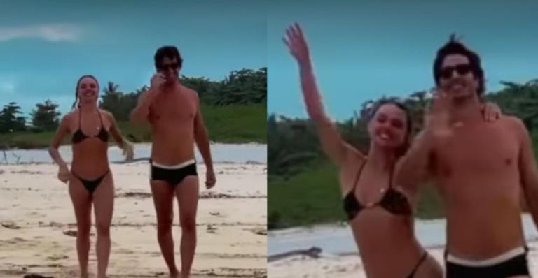 Isis Valverde pula no colo do maridão e protagoniza cena de novela com o amado à beira mar: “Ah o amor”